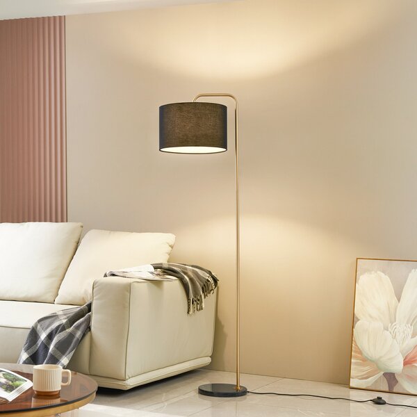 Stojacie Lampa Lindby, Hillary, Čierna, Obývacia izba, Tkanina / Textil, Moderný