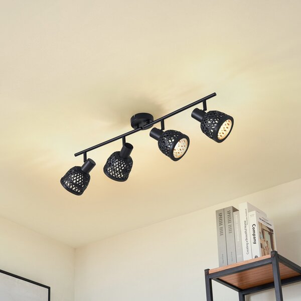 Stropné Lampa Lindby, Eskil, stmievateľné, Čierna, Jedáleň, Bambus, Moderný