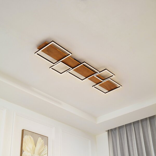 Stropné Lampa Lindby, Galad, stmievateľné, Drevo, Jedáleň, Drevo, Moderný
