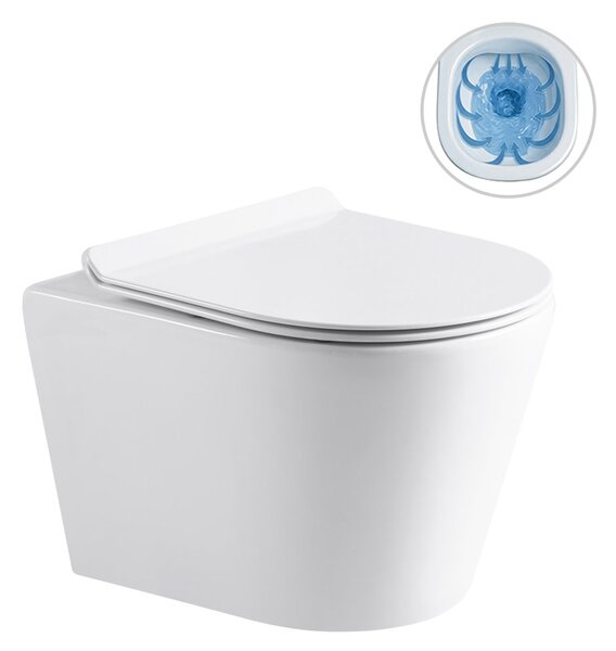 CERANO - Kompletný podomietkový WC set Lite/Norbi - biela lesklá - WC tlačidlo Classic, zlatá - predstenová inštalácia / sadrokartón - 48,5x36,5 cm