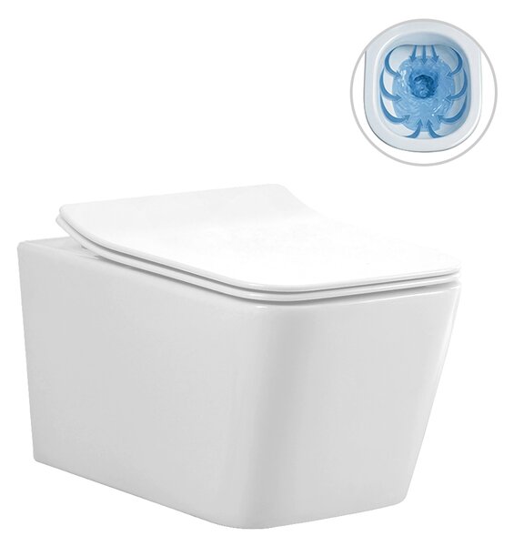 CERANO - Kompletná WC súprava Basic/Forte - biela lesklá - splachovacie tlačidlo WC Maxio/strieborná - na zamurovanie - 51x36 cm