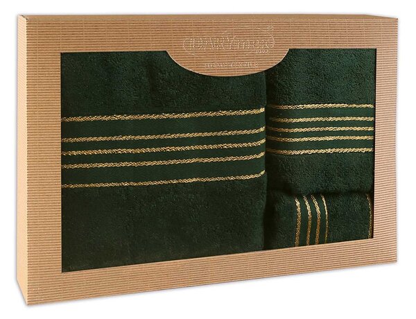 BAVLNENÉ UTERÁKY TIWANO SADA 1 KS 30X50 CM, 1 KS 50X90 CM, 1 KS 70X140 CM TMAVOZELENÁ