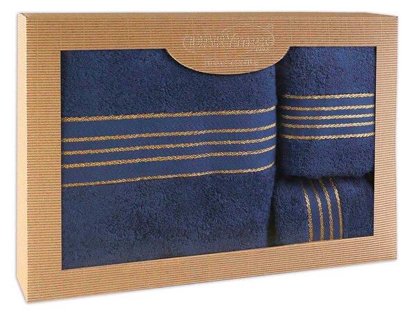 BAVLNENÉ UTERÁKY TIWANO SADA 1 KS 30X50 CM, 1 KS 50X90 CM, 1 KS 70X140 CM TMAVOMODRÁ