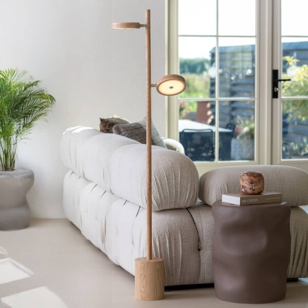 GOOD & MOJO LED stojacia lampa Okinawa, 2-pl. prírodná, 146 cm, drevo, Svetlé drevo, Obývacia izba / jedáleň, Drevo, Moderný