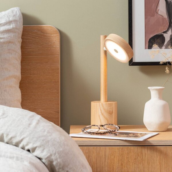 GOOD & MOJO stolová LED lampa Okinawa, prírodná, 35 cm, drevo, Svetlé drevo, Obývacia izba / jedáleň, Drevo, Moderný