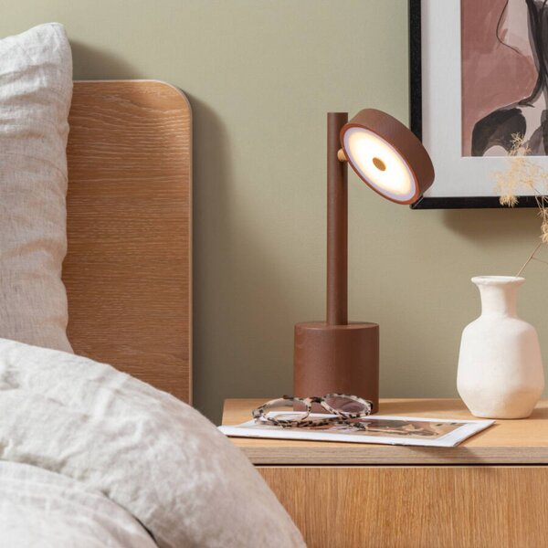 GOOD & MOJO stolová LED lampa Okinawa, hnedá, 35 cm, drevo, Hnedá / hrdzavá, Obývacia izba / jedáleň, Drevo, Moderný
