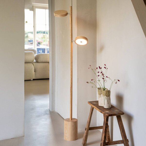 GOOD & MOJO LED stojacia lampa Okinawa, 2-pl. prírodná, 146 cm, drevo, Svetlé drevo, Obývacia izba / jedáleň, Drevo, Moderný