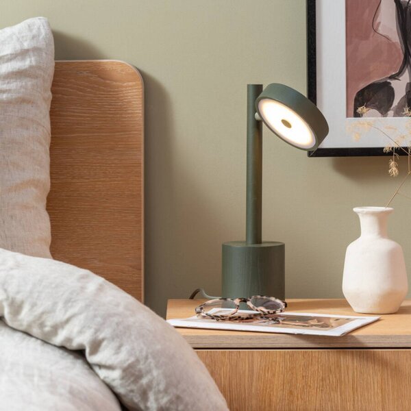 GOOD & MOJO stolová LED lampa Okinawa, zelená, 35 cm, drevo, Zelená, Obývacia izba / jedáleň, Drevo, Moderný