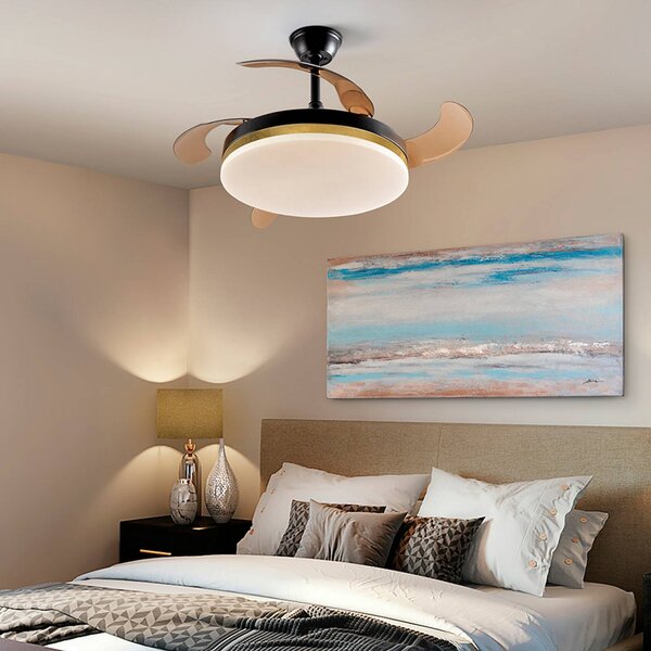 Schuller Valencia LED stropný ventilátor Vento čierny/zlatý/dymový Ø 100 cm tichý, Hliník / sivá / zinok, Obývacia izba / jedáleň, kov, Moderný