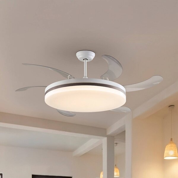 Schuller Valencia LED stropný ventilátor Vento biely/bronzový/číry, Ø 150 cm tichý, Jasné / priehľadné, Obývacia izba / jedáleň, kov, Moderný