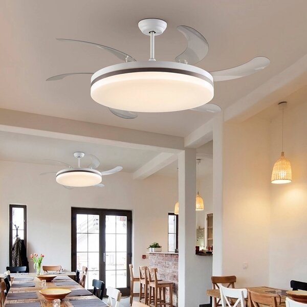Schuller Valencia LED stropný ventilátor Vento biely/bronzový/číry, Ø 150 cm tichý, Jasné / priehľadné, Obývacia izba / jedáleň, kov, Moderný