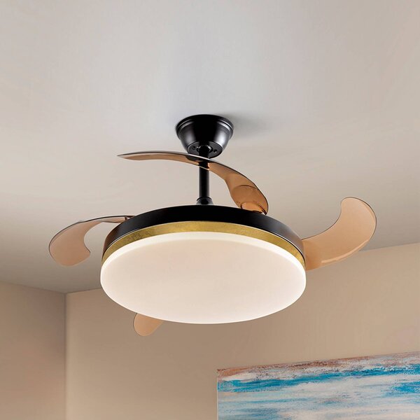 Schuller Valencia LED stropný ventilátor Vento čierny/zlatý/dymový Ø 100 cm tichý, Hliník / sivá / zinok, Obývacia izba / jedáleň, kov, Moderný