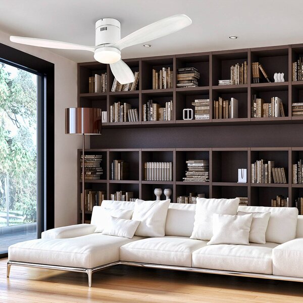 Schuller Valencia LED stropný ventilátor Siroco, biely, Ø 132 cm, tichý,, Biela / opálová, Obývacia izba / jedáleň, kov, Moderný
