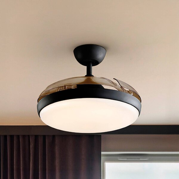 Schuller Valencia LED stropný ventilátor Venturi čierny/dymový DC Ø 106 cm tichý, Hliník / sivá / zinok, Obývacia izba / jedáleň, kov, Moderný