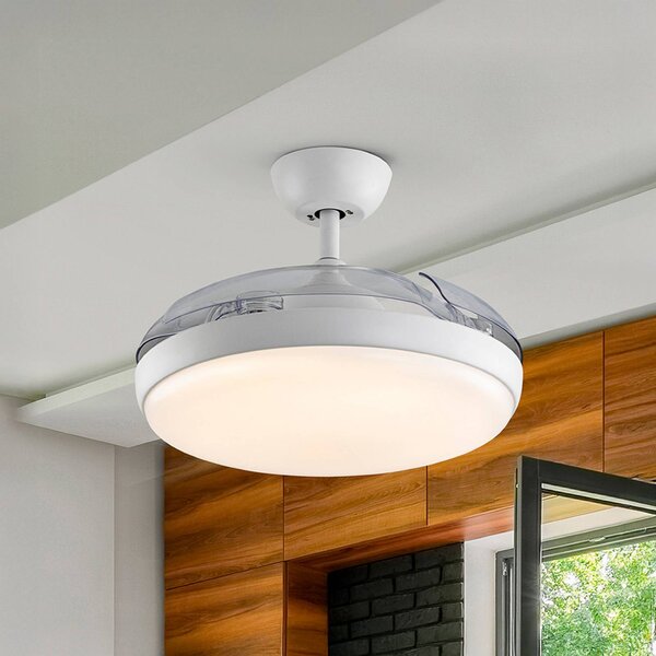 LED stropný ventilátor Venturi biely/číry DC, Ø 106 cm tichý, Jasné / priehľadné, Obývacia izba / jedáleň, kov, Moderný
