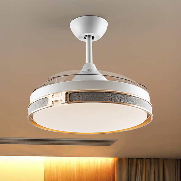 Schuller Valencia LED stropný ventilátor Herón biela/zlatá/sivá/číra Ø106 cm tichý, Jasné / priehľadné, Obývacia izba / jedáleň, kov, Moderný