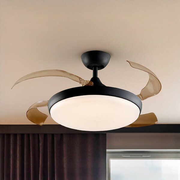 Schuller Valencia LED stropný ventilátor Venturi čierny/dymový DC Ø 106 cm tichý, Hliník / sivá / zinok, Obývacia izba / jedáleň, kov, Moderný