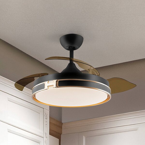 Schuller Valencia LED stropný ventilátor Herón čierny/zlatý/dymový Ø 106 cm tichý, Hliník / sivá / zinok, Obývacia izba / jedáleň, kov, Moderný