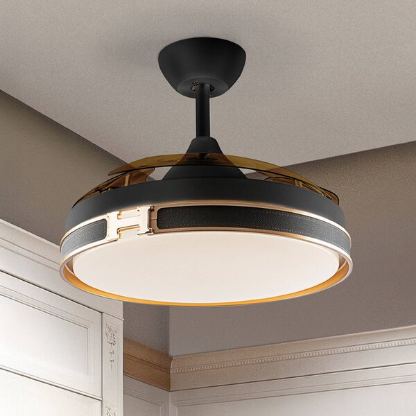 Schuller Valencia LED stropný ventilátor Herón čierny/zlatý/dymový Ø 106 cm tichý, Hliník / sivá / zinok, Obývacia izba / jedáleň, kov, Moderný