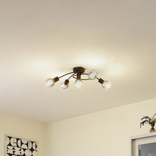 Stropné Lampa Lindby, Pendura, stmievateľné, Sivá, Jedáleň, Sklo, Moderný