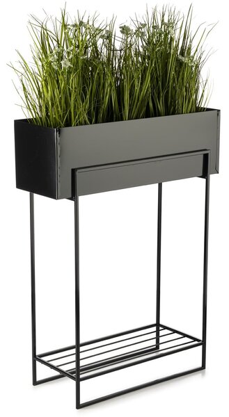 KOVOVÝ KVETINÁČ SO STOJANOM RECT 82X23X60 CM ČIERNA