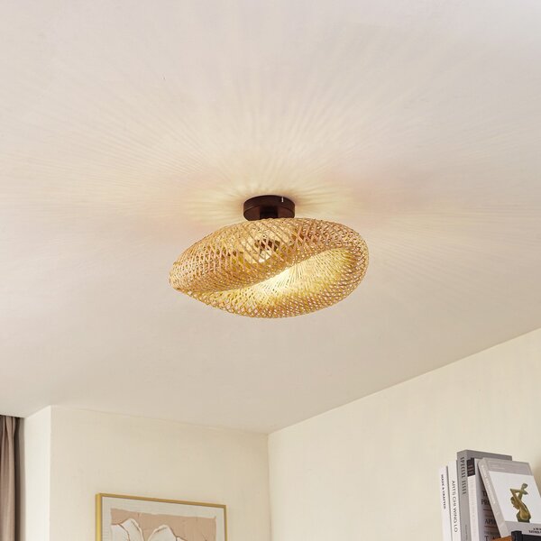 Stropné Lampa Lindby, Eleane, stmievateľné, Drevo, Obývacia izba, Bambus, Rustikálny