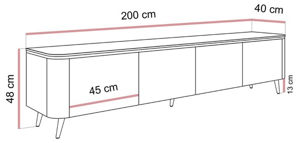TV STOLÍK JULIEN KAŠMÍR + ZLATÝ LED 200 cm