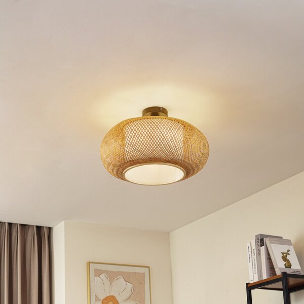 Stropné Lampa Lindby, Romaine, stmievateľné, Drevo, Obývacia izba, Bambus, Rustikálny