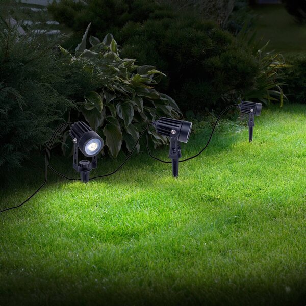 LED solárne zemné svietidlo SPOTI, čierne, sada 3 ks, IP44, Čierna, kov, Moderný, Vonkajše bodové svietidlo / bodateľné do zeme