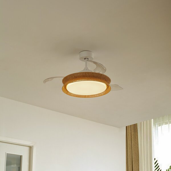 Stropné Lampa Lucande, Lineta, stmievateľné, Béžová, Obývacia izba, Drevo, Rustikálny
