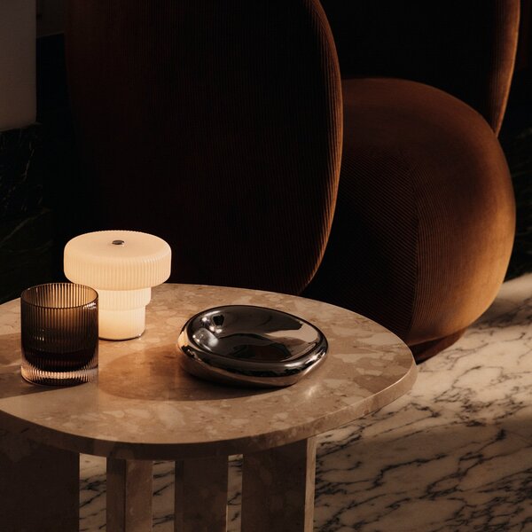 Stolové Lampa ferm LIVING, Ripple, stmievateľné, Biela, Obývacia izba, Sklo, Moderný