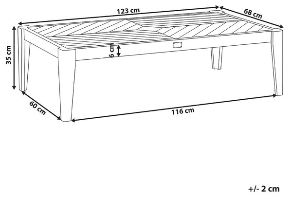 Záhradný konferenčný stolík svetlohnedý akáciové drevo 123 x 68 cm obdĺžnikový tvar moderný štýl záhrada exteriér