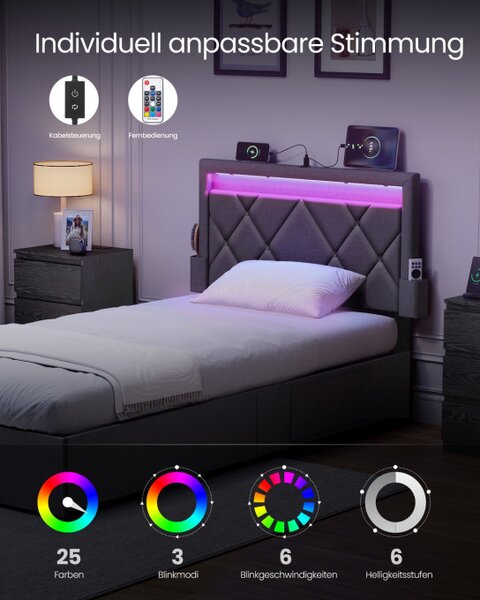 Manželská postel s LED osvetlením 90 cm RMB820GN02