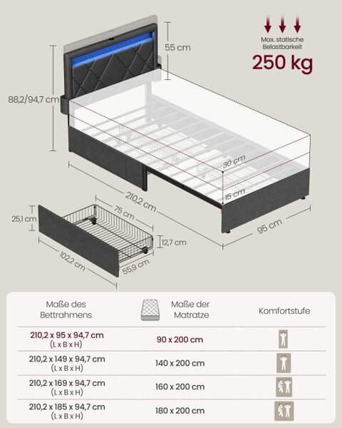 Manželská postel s LED osvetlením 90 cm RMB820GN02