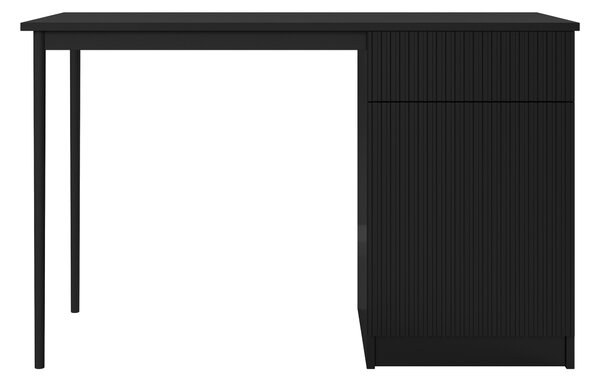 Čierny písací stôl Nicole 120 cm s jednými dverami a zásuvkou - matný čierny / čierne nohy