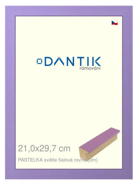DANTIK rám na obraz 21x29,7 | PASTELKA světle fialová rovná (Sklo Čiré)