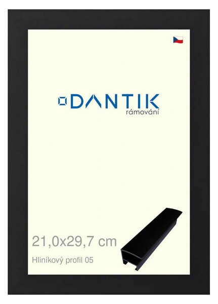 DANTIK rám na obraz 21x29,7 | ALU Černá matná (Sklo Čiré)