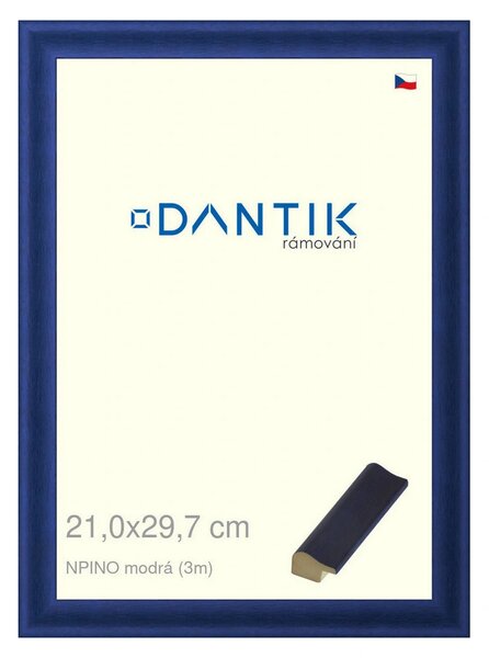 DANTIK rám na obraz 21x29,7 | NPINO modrá (Sklo Čiré)