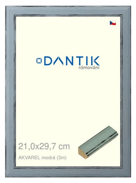 DANTIK rám na obraz 21x29,7 | AKVAREL modrá (Sklo Čiré)
