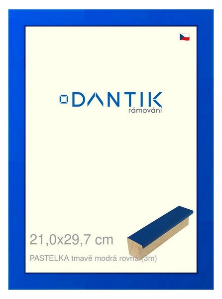 DANTIK rám na obraz 21x29,7 | PASTELKA tmavěmodrá rovná (Sklo Čiré)