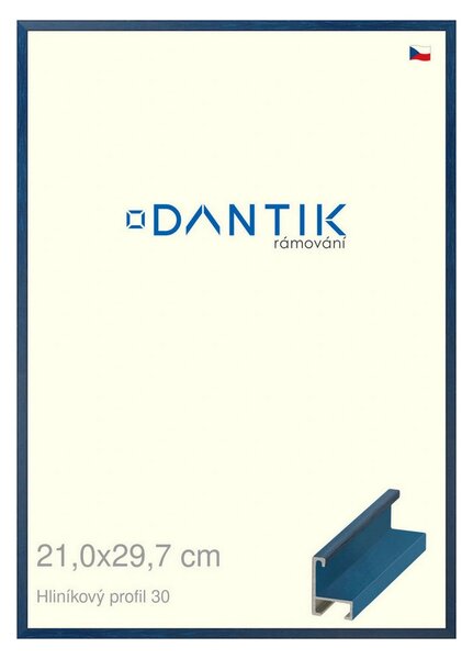 DANTIK rám na obraz 21x29,7 | ALU Dýha barevná modrá královská (Sklo Čiré)