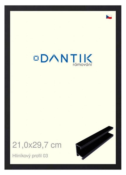 DANTIK rám na obraz 21x29,7 | ALU Černá matná (Sklo Čiré)
