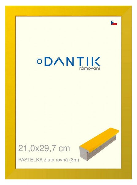 DANTIK rám na obraz 21x29,7 | PASTELKA žlutá rovná (Sklo Čiré)