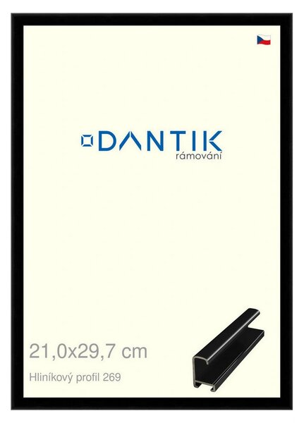 DANTIK rám na obraz 21x29,7 | ALU Černá lesklá (Sklo Čiré)