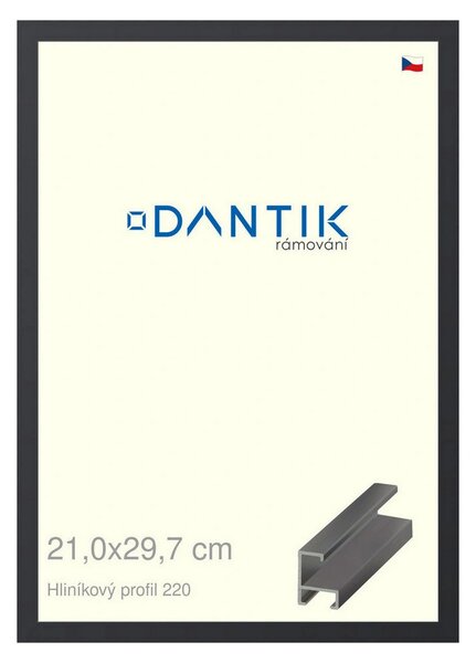 DANTIK rám na obraz 21x29,7 | ALU Černá matná (Sklo Čiré)