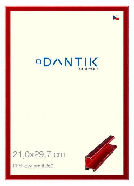 DANTIK rám na obraz 21x29,7 | ALU Červená Trumalin broušená (Sklo Čiré)