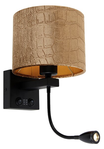 Nástenná lampa čierna s plyšovým tienidlom s dizajnom krokodíla 18 cm - Brescia