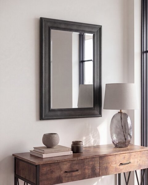 Závesné nástenné zrkadlo čierne 61 x 91 cm syntetický materiál minimalistický dizajn škandinávsky štýl