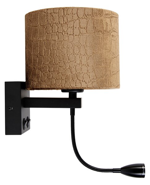 Nástenná lampa čierna s plyšovým tienidlom s dizajnom krokodíla 18 cm - Brescia