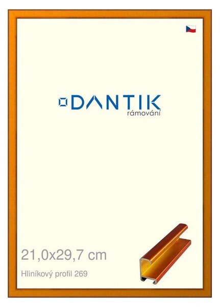 DANTIK rám na obraz 21x29,7 | ALU Oranžová Citrin broušená (Sklo Čiré)